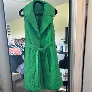 SHEIN Vibrant Green Quilted Vest with Belt